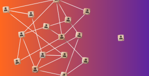 Blocks that are connected in by lines to show networking and a block that is not connected to show challenges