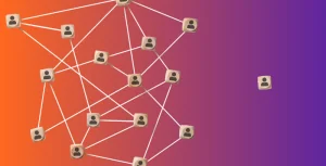 Blocks that are connected in by lines to show networking and a block that is not connected to show challenges