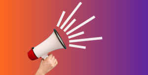 person holding a megaphone for their presentation