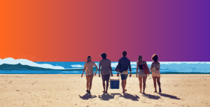 people connecting on a beach, creating a casual network
