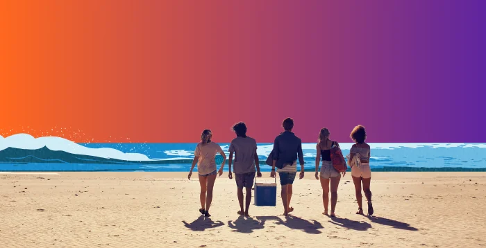 people connecting on a beach, creating a casual network