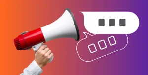 Megaphone with two speech bubbles coming out of it. Representing having a business networking conversation
