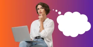 a lady thinking of ideas for her next presentation at her networking group