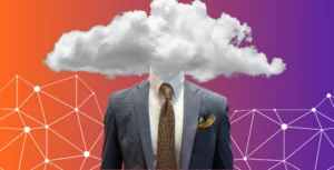 professional in a suit with cloud for head - representing stress