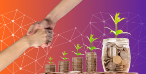 A handshake next to an increasing graph to show the ROI of Networking